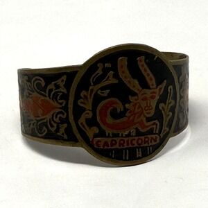 Vintage Madan Brass Capricorn Zodiac Cuff Bracelet Made in India Black Red
